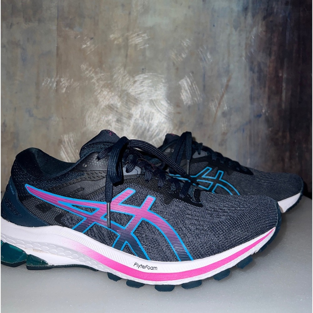 ASICS GT-1000 9 Running Shoes Womens 8 Blue Pink Excellent FlyteFoam 1012A878